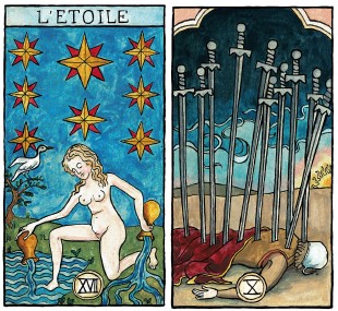  - Illustrations for the tarot deck of Marseille-Waite. Le Bateleur et le Pendu