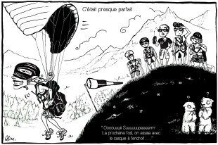  - Dessin humoristique pour l'agence de parapente les Choucas