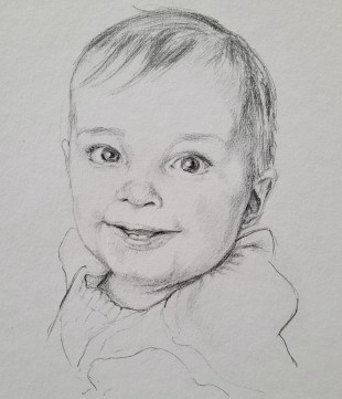  - Portrait d'enfant 24 x32 cm, crayon sur papier Torchon